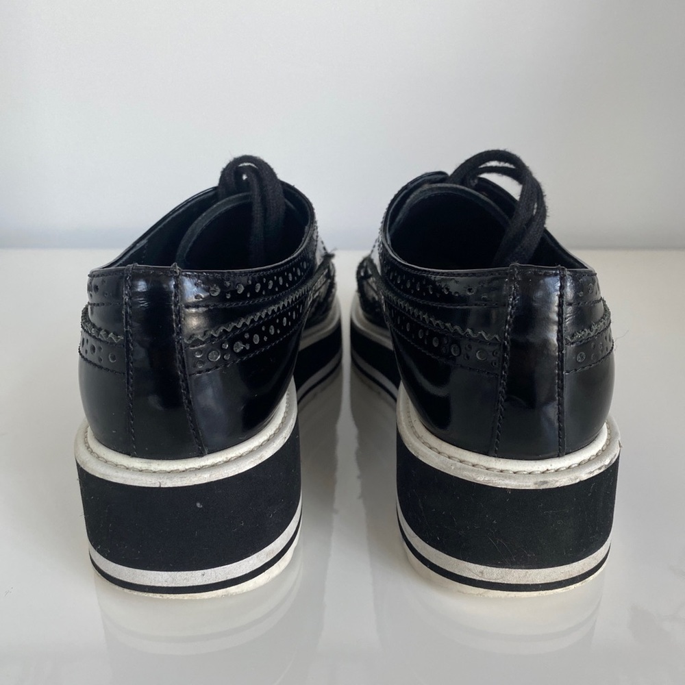SOLD - Prada SS 2011 Black Brushed Leather Wingtip Brogues Derby Creeper 37/ - Picture 7 of 16